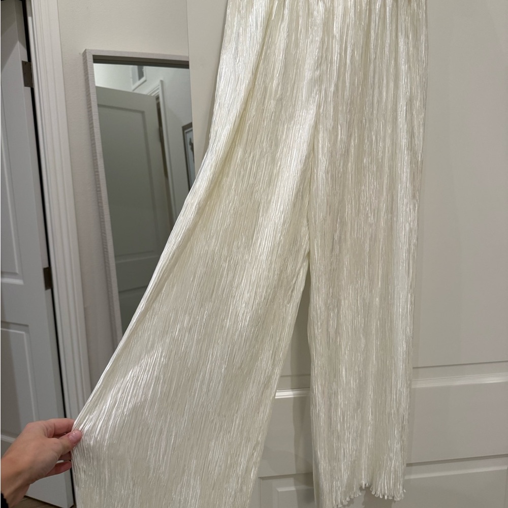 Mary McFadden Cream Wide Leg Pleated Pants